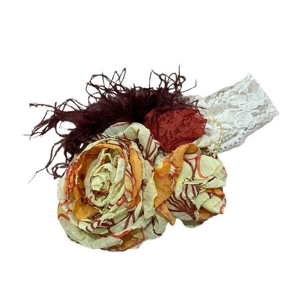 One of a kind huge oversized flower feather beads headband Fascinator yellow - Picture 4 of 6